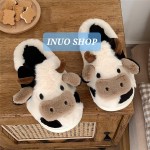 Pantuflas con dibujos animados de vaca,Pantufla de felpa calida de invierno